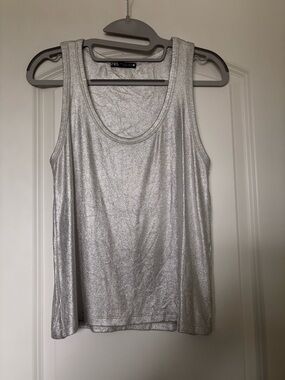 Zara Metallic Silver Scoop Neck Tank Top